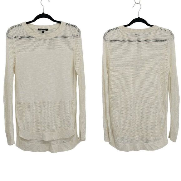 Banana Republic Coverup Top M White Open See Through Knit Side Slit Tunic Beach - Picture 1 of 10